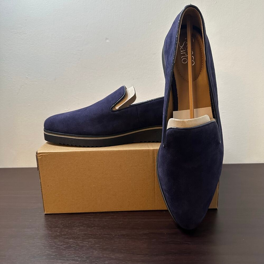 Franco Sarto Navy Blue Suede Pointed Toe Slip-On Loafers Fabrina, Size 12 New